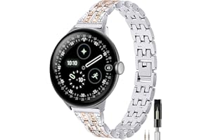 Miimall Slim Metal Band for Google Pixel Watch 4 3 2 1 41mm Bands for Women, No Gap, Adjustable, Thin Shiny Bracelet Rhinesto