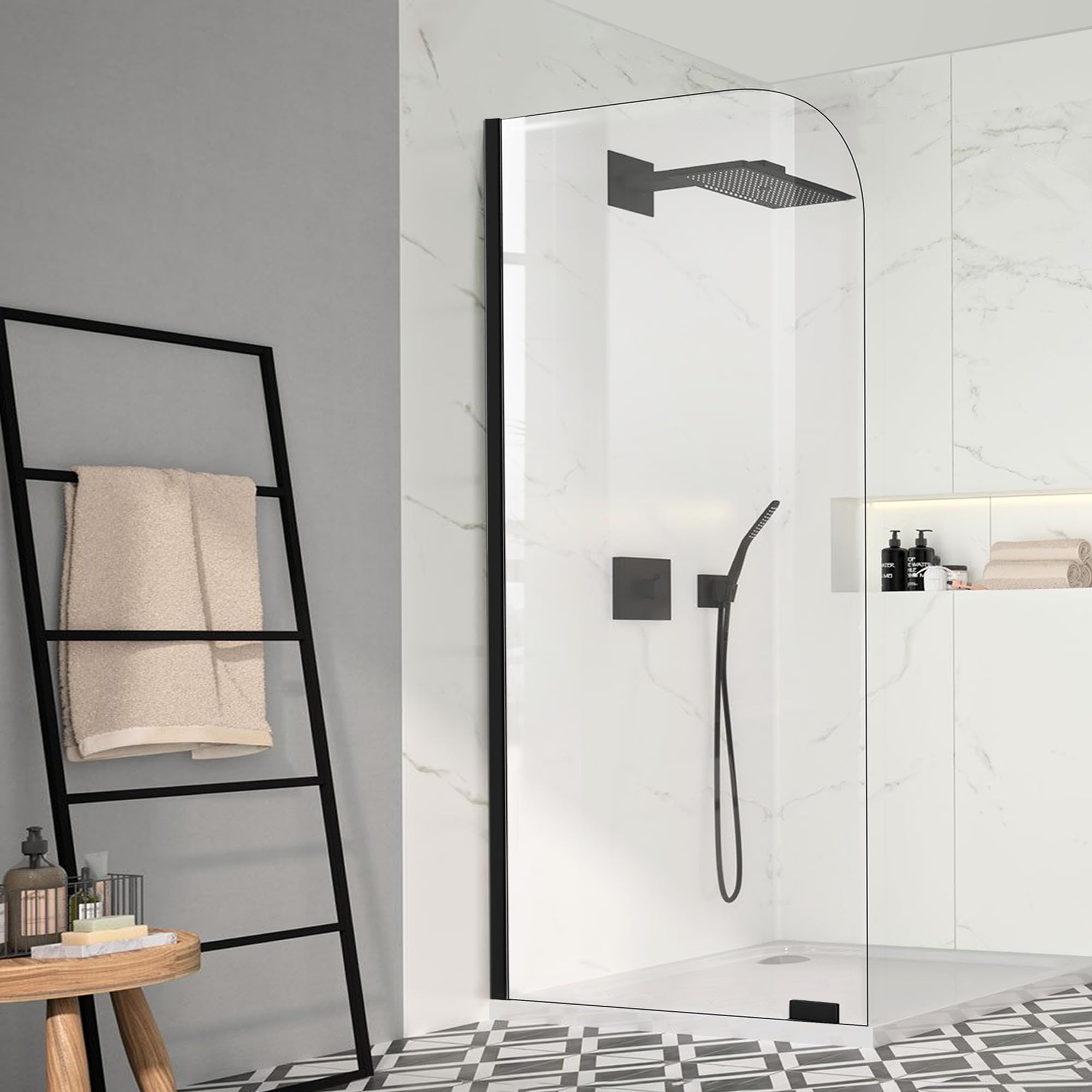 Photo 1 of Glass Shower Door 36" W x 78" H, Bathroom Fixed Shower Glass Door with 5/16"(8mm) Thick Clear Tempered Glass Single Shower Screen Panel for Walk-in Shower (Black)