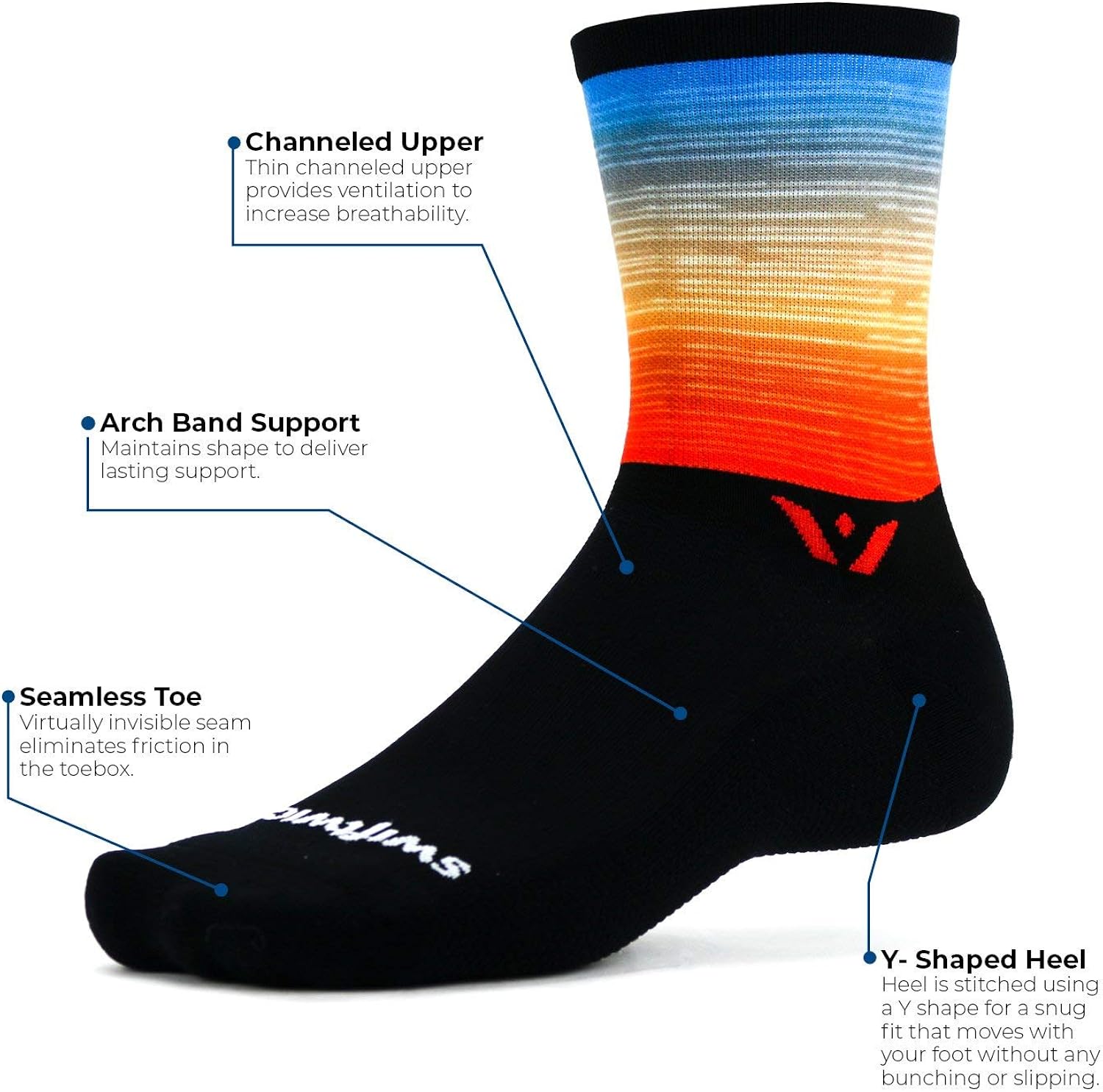 Swiftwick VISION SIX IMPRESSION Running and Cycling Socks, Stylish, High Performance Crew: Clothing