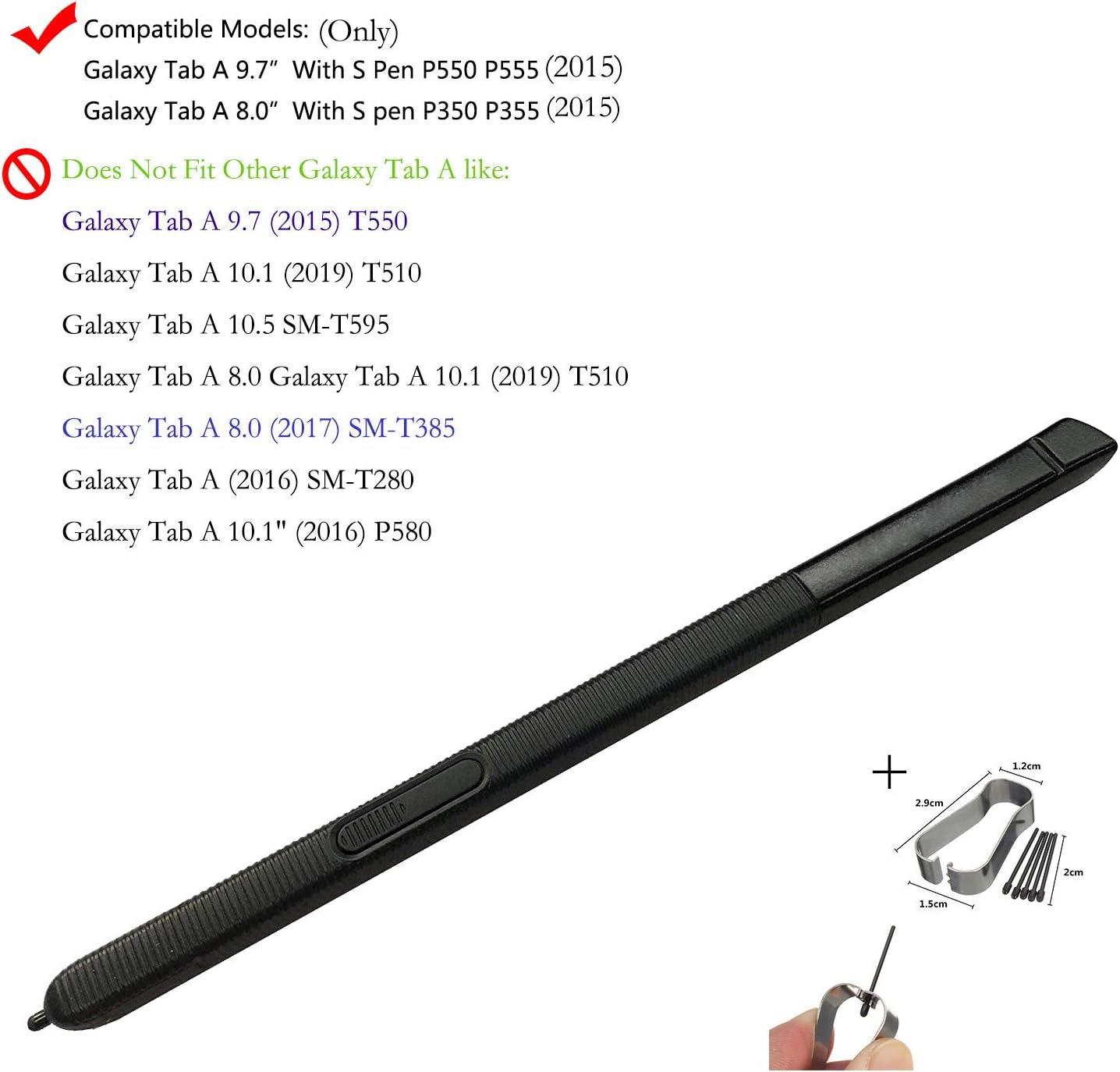 Eaglestar P550 Replacement Touch Stylus S Pen for Samsung Galaxy Tab A with S Pen 9.7" SM-P550NZAAXAR P550 P555,Galaxy Tab A 8.0 P350 P355-Black