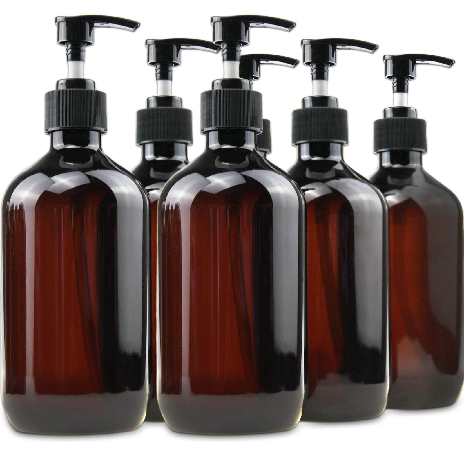 Empty Plastic Bottles with Pump Dispenser and 6pcs Labels Included, Refillable Travel Containers for Hand sanitizer Shampoo Lotion, etc - BPA/Paraben Free, 500ml/17.6oz(6Pack)