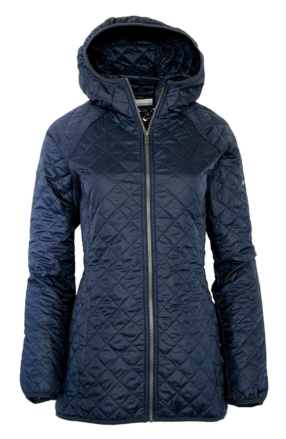 columbia women's blue square lodge mid lightweight omni heat hooded jacket