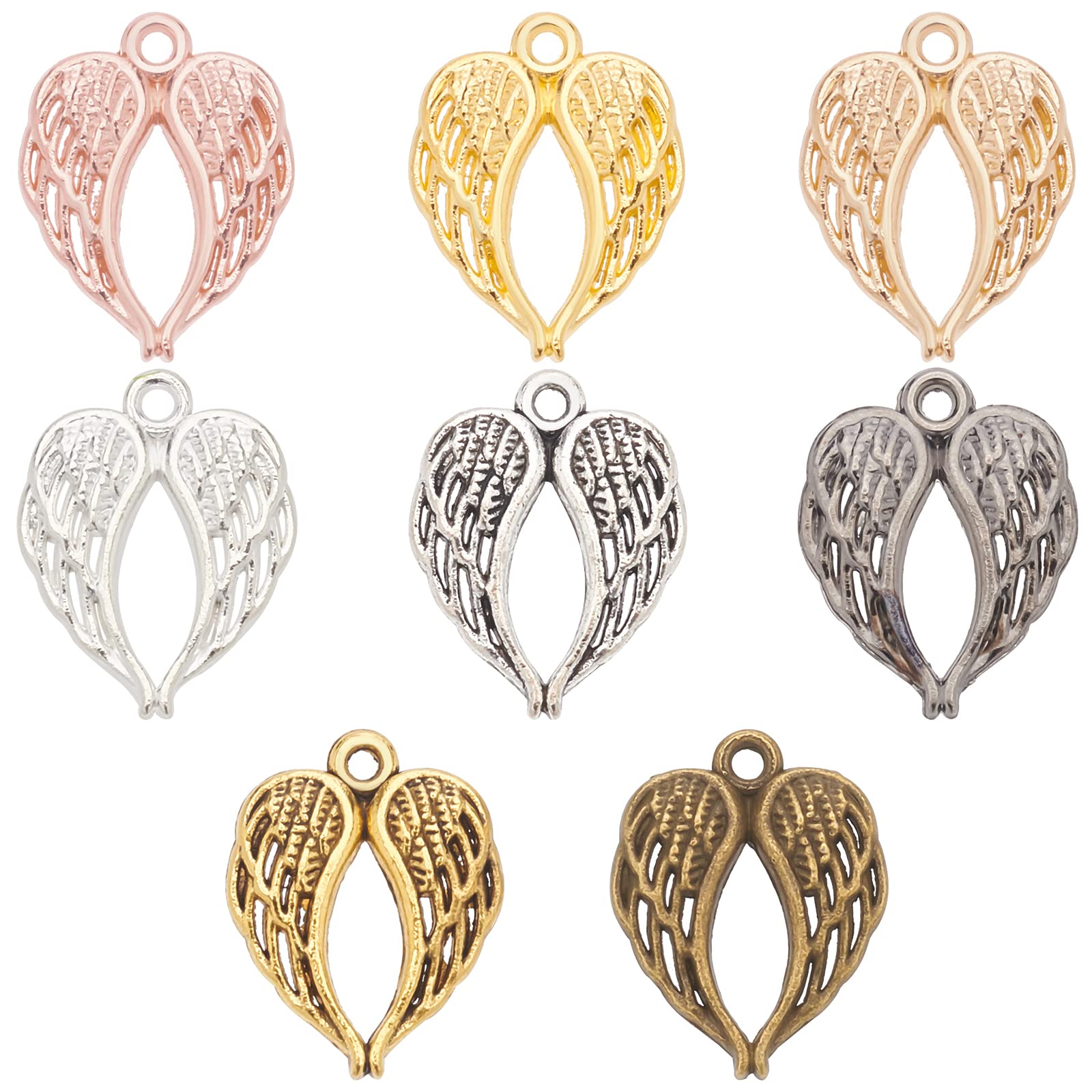 PLIGREAT 128 Pcs Angel Wings Pendant Charm Set, Handmade Jewelry Making Supplies, Heart Shape Wings Pendants for Bracelet Necklace Earrings Jewelry Making Kit DIY Jewelry Art Crafts Accessories