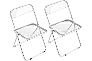 FULOCSENY Transparent Acrylic Folding Chairs,2 Piece Clear Modern Acrylic Chairs,Bearing Weight 200lbs,PC Plastic Living Room Seat,Chrome Frame Accent Side Chair for Outside Inside White