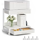 VENNQD 2-Tier Desktop Printer Stand with 2 Fabric Drawers, Prtiner Table with Storage Shelf, Desk Organizer for Home Office,3D Printer,Fax Machine,Scanner (White, 2 Tier)