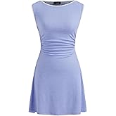 CIDER Women's Cute Summer Mini Dress Boat Neck Sleeveless Ruched Tie Back Casual Dresses Nightgown Trendy