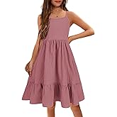 Arshiner Girl's Summer Sundress Spaghetti Strap Solid Linen Midi Dress Casual Cami Dresses