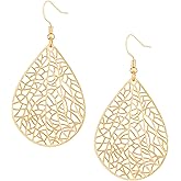 MINACHI Gold Plated Hollow Cut Out Waterdrop Teardrop Filigree Dangle Drop Earrings for Women, Vintage Fashion Statement Jewelry Gift for Women