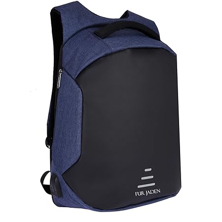 FUR JADEN Navy Anti Theft Casual Backpack with USB Charging Point and Music AUX Extension
