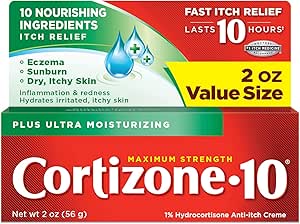 Cortizone 10 Plus Ultra Moisturizing Anti-Itch Cream with Aloe Vera and Vitamin A, Helps Relieve Itchy, Dry Skin associated with Rashes, Eczema and Psoriasis, 2 Oz