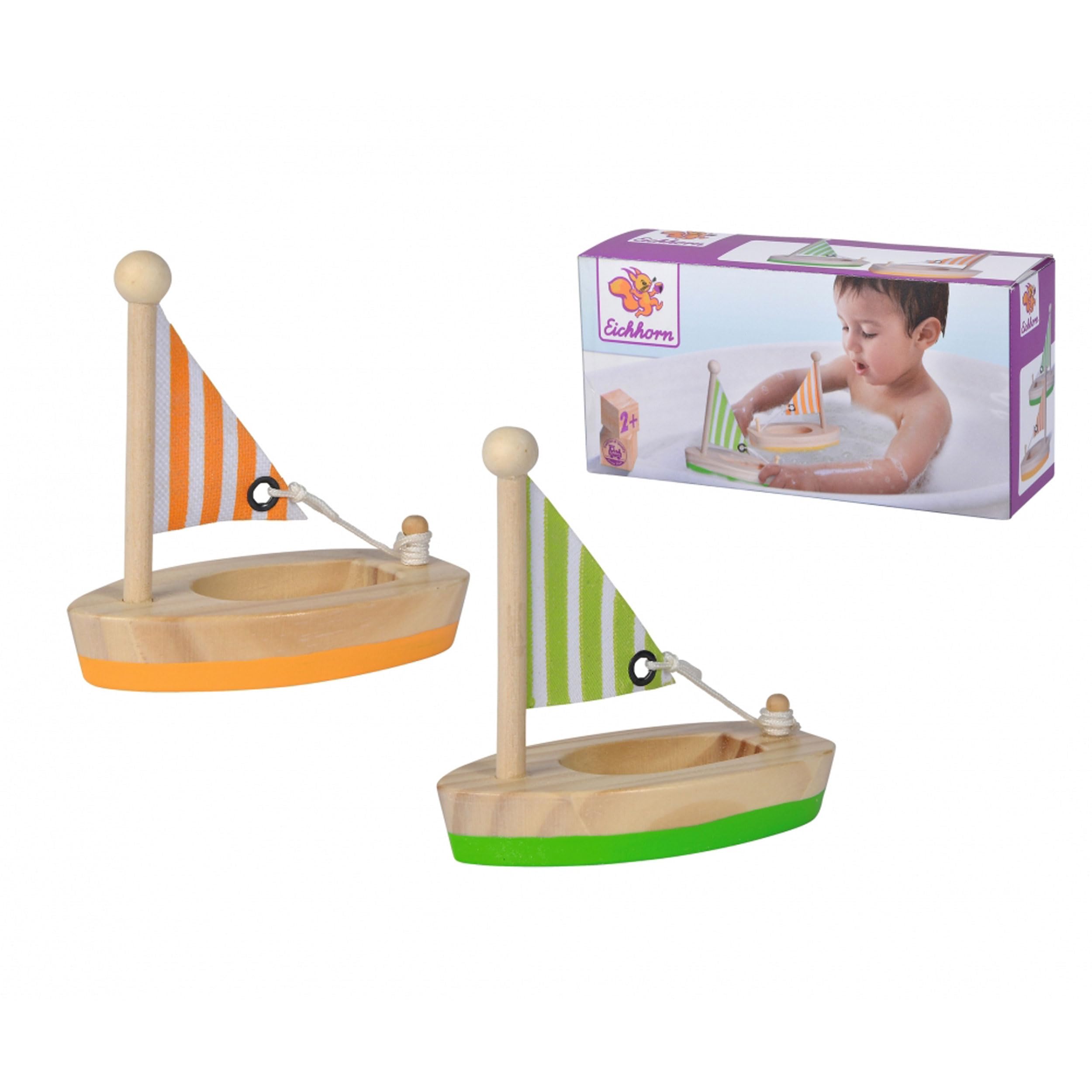Eichhorn - Floating wooden boats, two floating wooden boats in two, 11 cm long, made of birch and pine wood, from 2 years