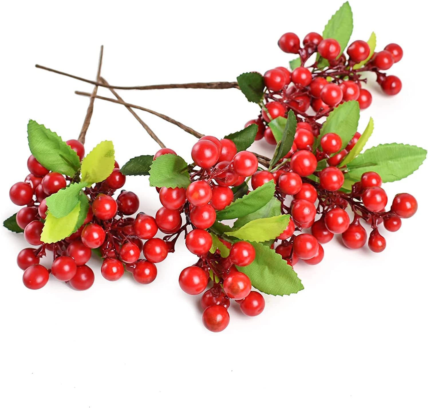 HUIANER 4 Pcs Red Artificial Berries Artificial Fruits Fake Redberry Plastic Flowers with Stems for Wedding DIY Bridal Bouquet Home Kitchen Party Decoration (Red)