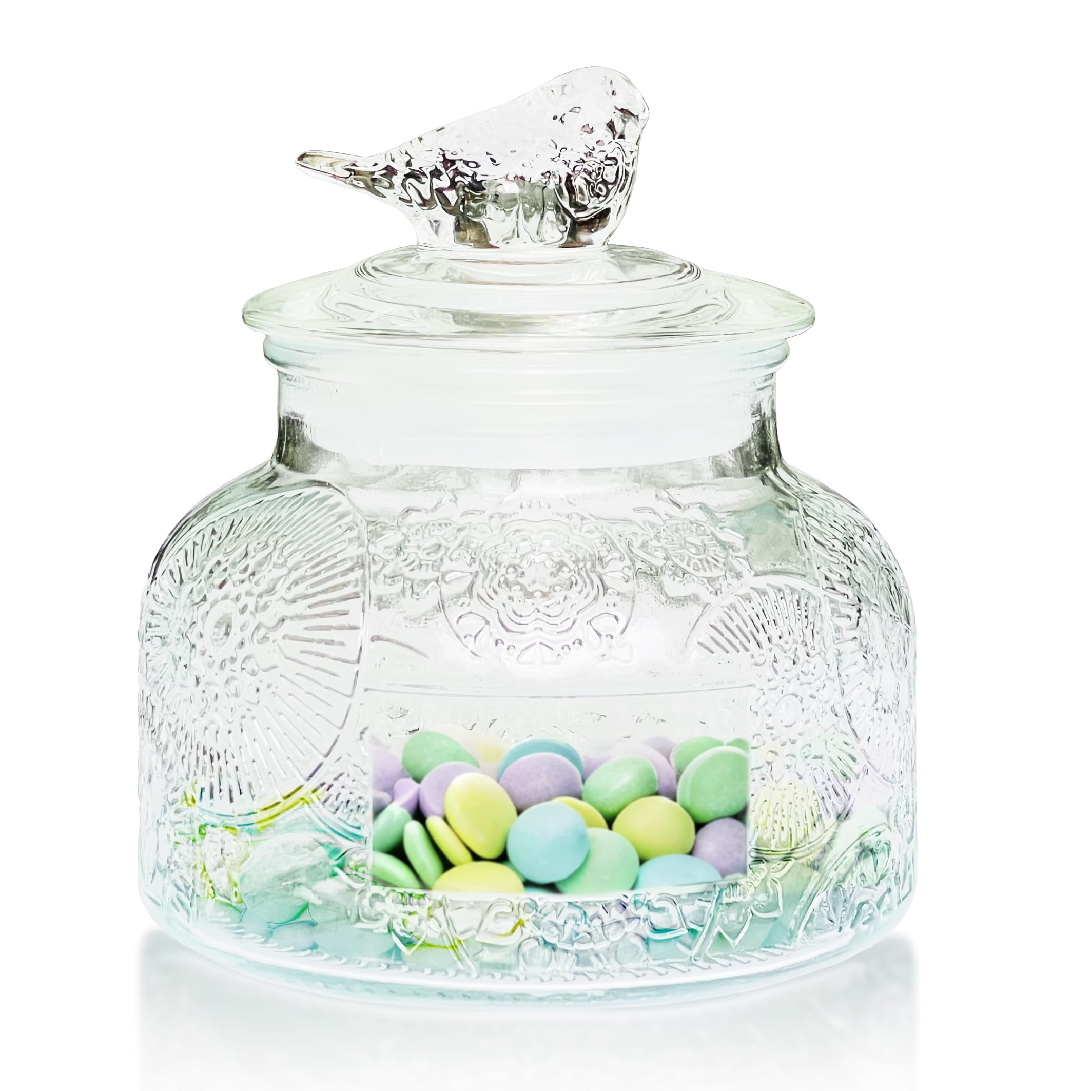 Photo 1 of Decorative Glass Jar with Airtight Glass Bird Lid 25.4 oz, Wide Mouth Vintage Kitchen Food Storage Container for Cookie Candy Honey Flour Spice Coffee Tea, Home Decor Sand Candle Holder Vase