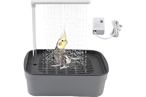 PINVNBY Automatic Bird Bath Shower for Cage,Parrot Bath Box with Pump,Parakeet Bathtub Electric Fountain Circulating Water Contains USB Power Plug for Cockatiel Lovebird Conure Budgie(Gray)