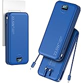 aonidi 20000mAh Ultra-Portable-Charger-Power-Bank PD20W with Built in Cables&AC Wall Plug,Fast Charging Cell Phone Charger Battery Pack,LED Display Travel Battery Bank for All iPhone,Samsung,Android