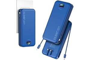 aonidi 20000mAh Ultra-Portable-Charger-Power-Bank PD20W with Built in Cables&AC Wall Plug,Fast Charging Cell Phone Charger Battery Pack,LED Display Travel Battery Bank for All iPhone,Samsung,Android