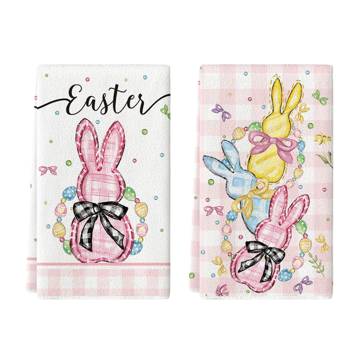 Photo 1 of Artoid Mode Pink Buffalo Plaid Bunny Easter Kitchen Towels Dish Towels, 18x26 Inch Spring Farmhouse Bow Decoration Hand Towels Set of 2
