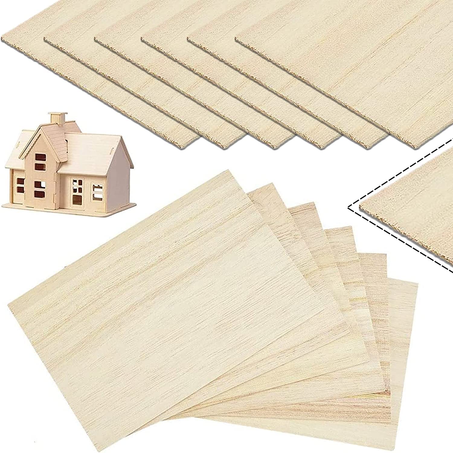 12 Pack Balsa Wood Sheets, 200x100x1mm Thin, Unfinished Plywood Square Light Craft Model Wooden Plate for Airplane, Boat