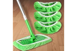 3 Pack Reusable Fiber Mop Pads, Washable Replacement Cloth Covers for Wet and Dry Floor Cleaning, Fits Most Mops,Green
