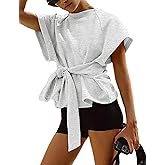Zhiyouni Women's Summer Short Sleeves Tee T Shirt Crewneck Tie Knot Tops Sweatshirt