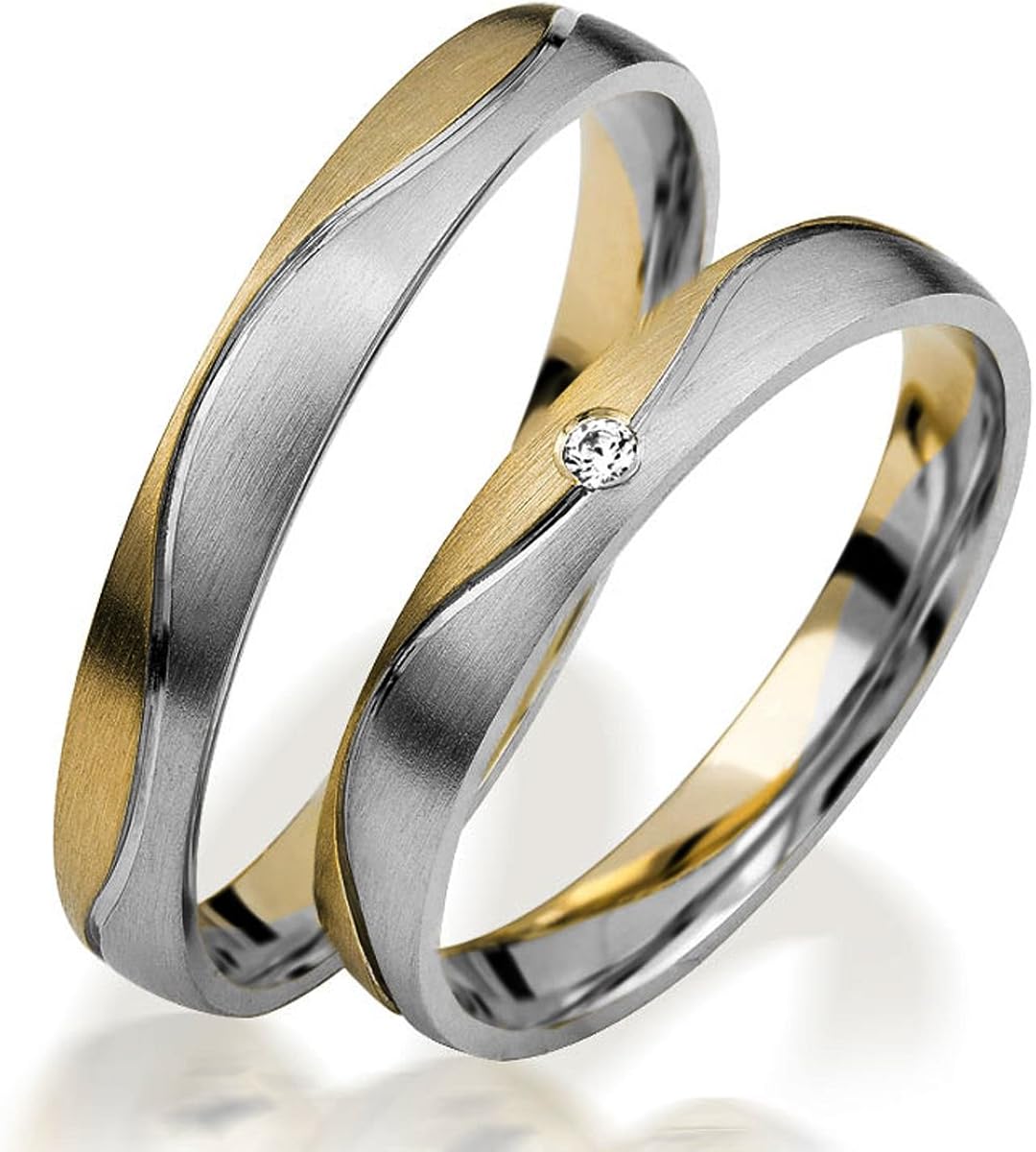 Eheringe Gold 333 Venedig im Paarpreis - Extravagante Trauringe S155 aus 8 Karat Bicolor Weiß ...