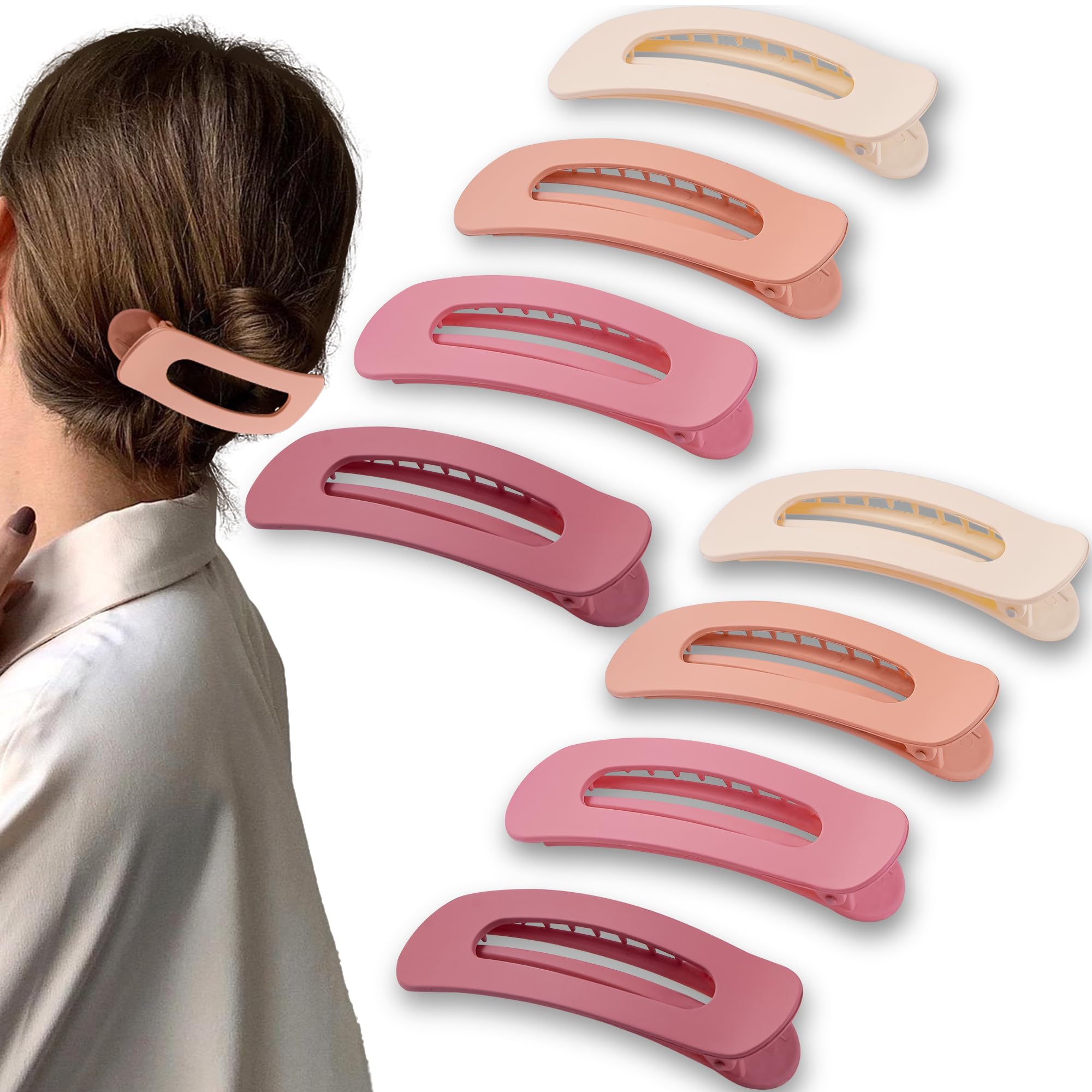 Photo 1 of Cptots 8 Pcs Large Lay Flat Claw Clips for Women French Side Slide Barrettes for Thin Fine Hair Rectangle Alligator Hair Accessories,Matte Beige Pink