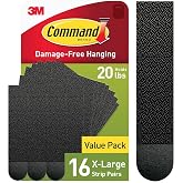 Command X-Large (20 lb) Picture Hanging Strips, 16 Pairs (32 Strips), Black