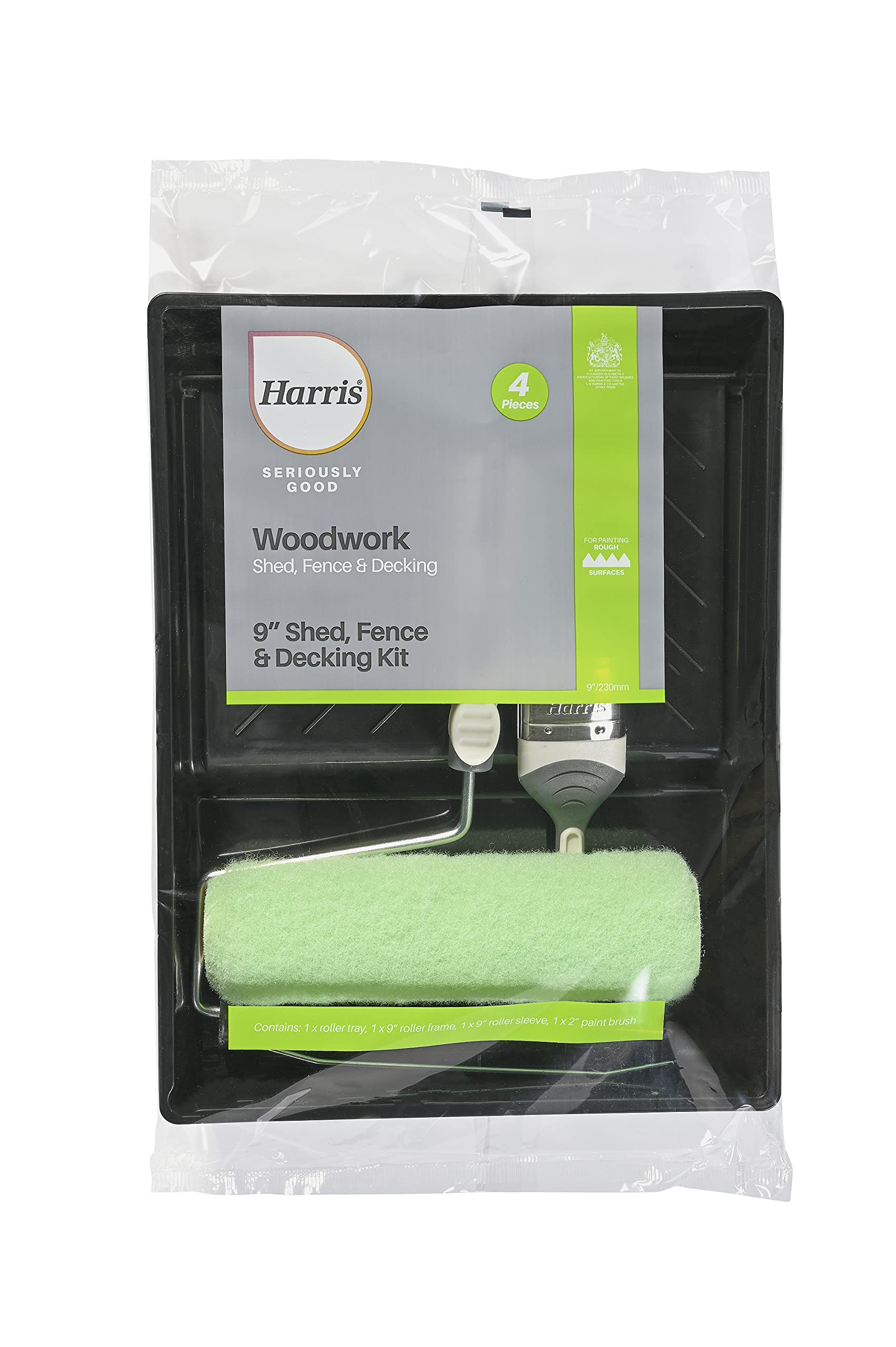 Harris Seriously Good Exterior Woodwork Shed Fence Decking Roller and Brush Kit, 9"