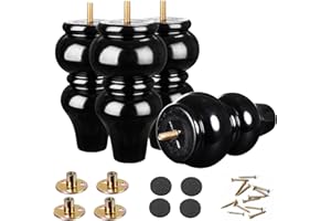 MAOHAM Wood Furniture Legs Sofa Legs Pack of 4,Round Couch Legs Espresso Mid Century Desk Legs,Sofa Replacement Parts,for Dresser Legs Sideboard Recliner Couch Circle Chair Couch Riser (6inch, Black)