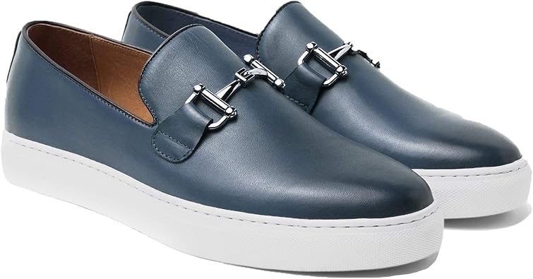 navy leather slip on sneakers
