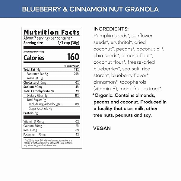 NATURE’S PATH ORGANIC KETOLA CRUNCH® BLUEBERRY & CINNAMON NUT GRANOLA, 8 OZ (PACK OF 1), GLUTEN FREE, NON-GMO