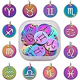 COGCHARGER 24Pcs 12 Constellation Charms Flat Round Constellation Rainbow Pendants Zodiac Sign Pendants Charm for Jewelry Earring Necklace Making
