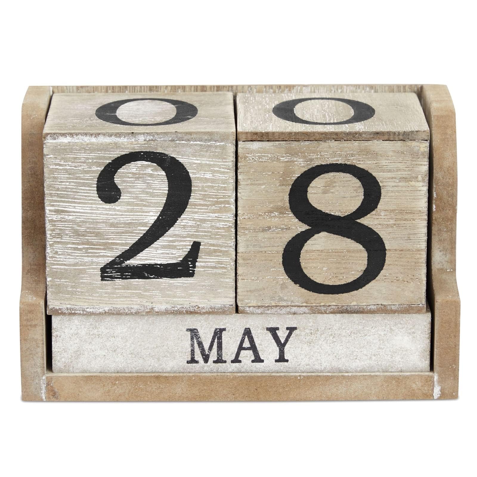Photo 1 of Wooden Perpetual Block Calendar for Desk, Wood Month Date Display Blocks for Teachers, Students, Classroom, Rustic Farmhouse Office Decor, Desk Accessories (5 x 4 In)