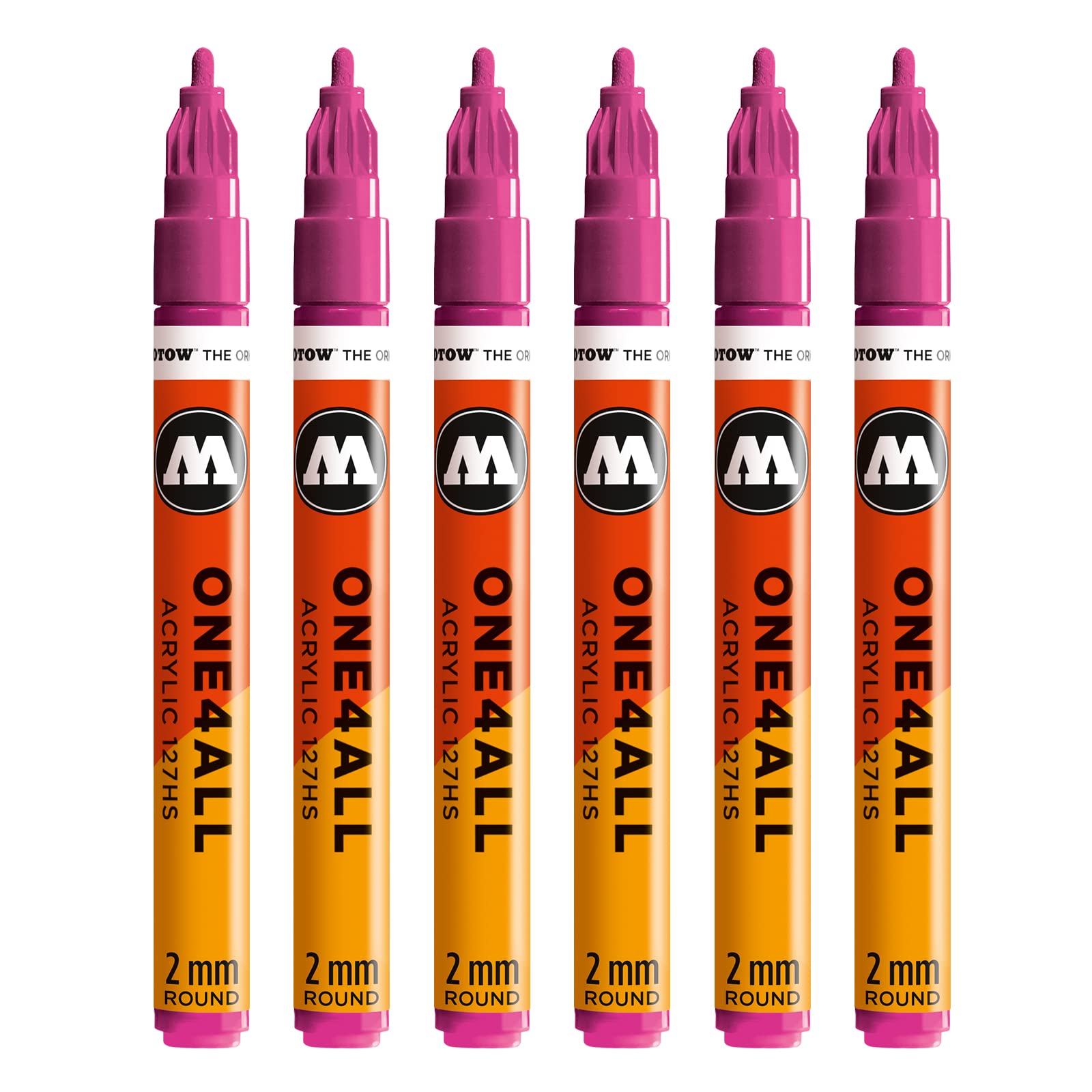 Molotow One4All 127HS Acrylic Marker (2 mm Tip, Highly Opaque and Permanent, UV-Resistant, for Almost All Surfaces) #232 Magenta, Pack of 6