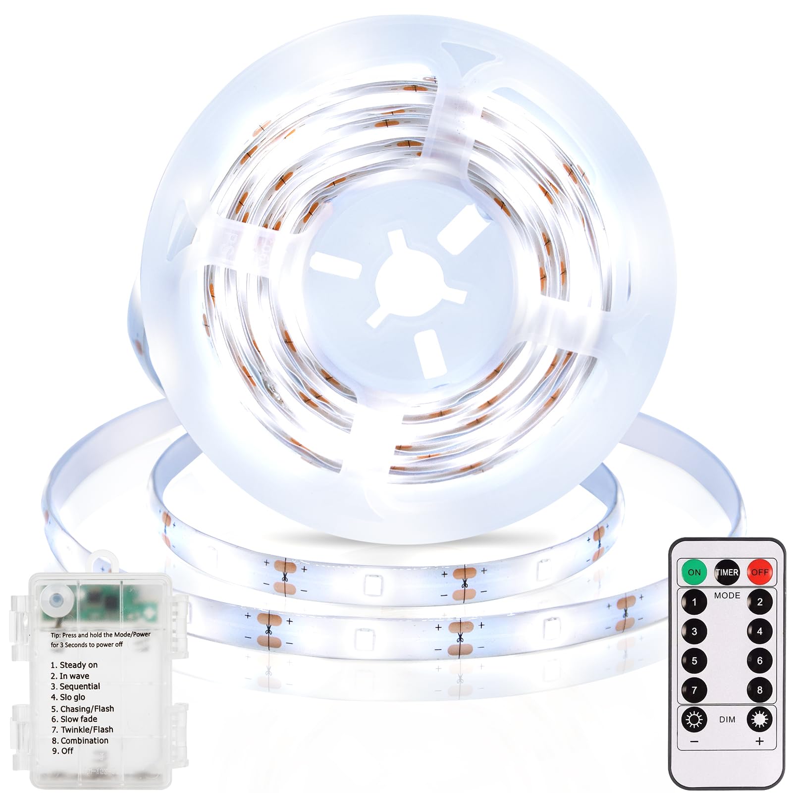 Photo 1 of echosari 3.3FT 6000K Strip Lights Battery Operated, Tape Light with Remote 8 Modes Timer Self-Adhesive Cuttable, Strip Lights for Bedroom Cabinets Shelves TV Indoor Decor (Cool White)