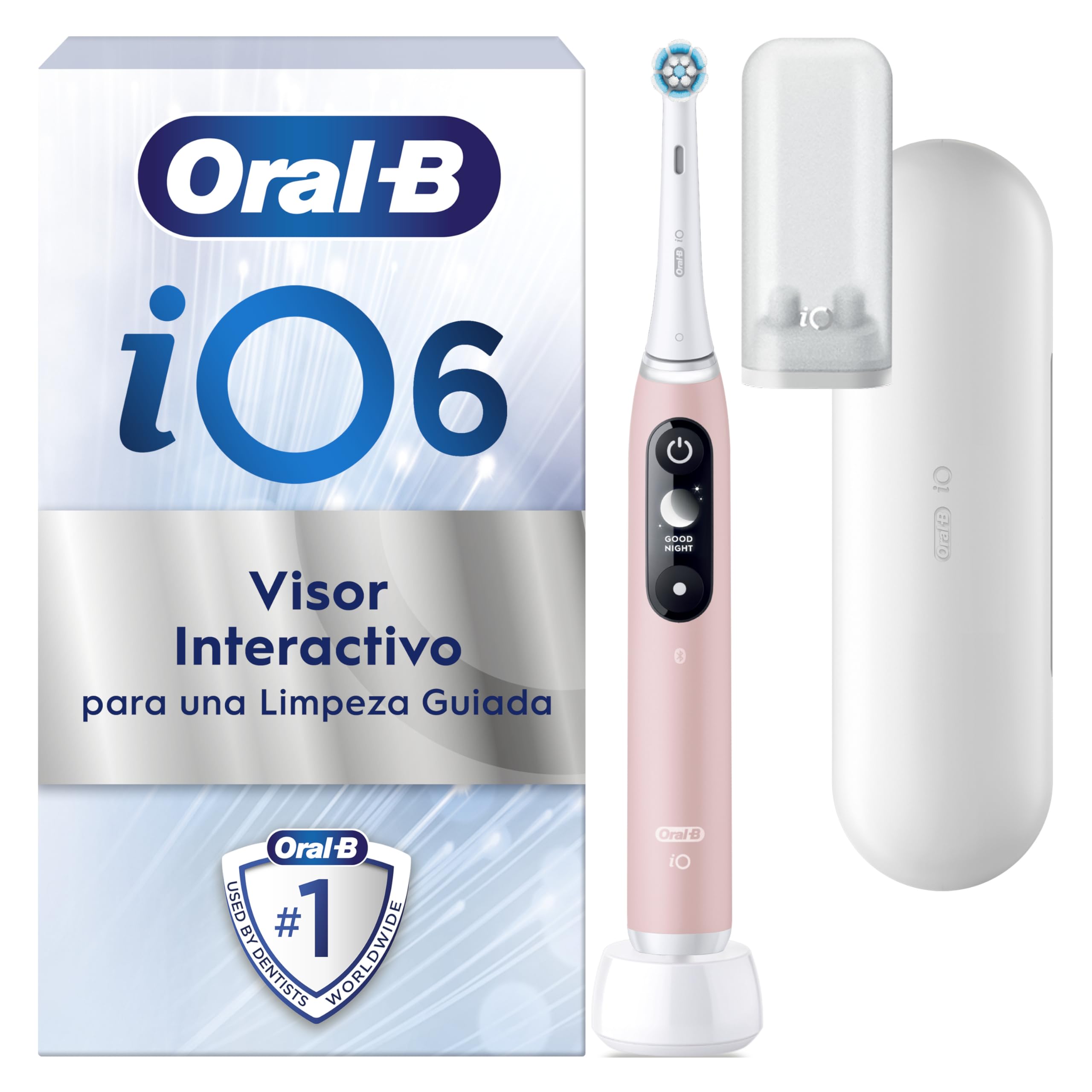 Oral-B iO 6N Cepillo de Dientes Eléctrico con Mango Recargable, 2 Cabezales y Estuche de Viaje, Diseñado por Braun, Regalos Originales para Mujer y Hombre - Rosa