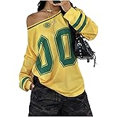 SHENHE Women's Oversized Graphic Jersey Shirt Y2k Off Shoulder Long Sleeve Top Streetwear