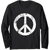Retro Vintage Distressed Design Peace Sign Long Sleeve T-Shirt