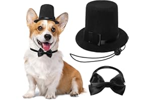 HFTJTSA Pet Formal Accessories Set 2 Pcs Dog Costume Top Hat with Formal Pet Tuxedo Bowtie/Necktie Birthday Party Halloween Gradation Christmas Dog Cat Costumes Accessories Black One Size