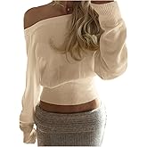 Verdusa Womens Off The Shoulder Sweater Cinched Waist Asymmetrical Tops Sexy Sweaters Loose Fit