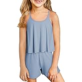 blibean Teen Girls Adjustable Strap Top 2 Piece Ribbed Shorts Sets 4-13 Years