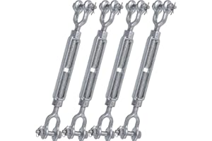 US Cargo Control Jaw and Jaw Turnbuckles 5/8" x 6" (4-Pack), 3,500 LBS Working Load Limit, UNC Thread Hot-Dipped Galvanized Turnbuckle Heavy Duty for Wire Rope, in-Line Pulls & Tension Applications