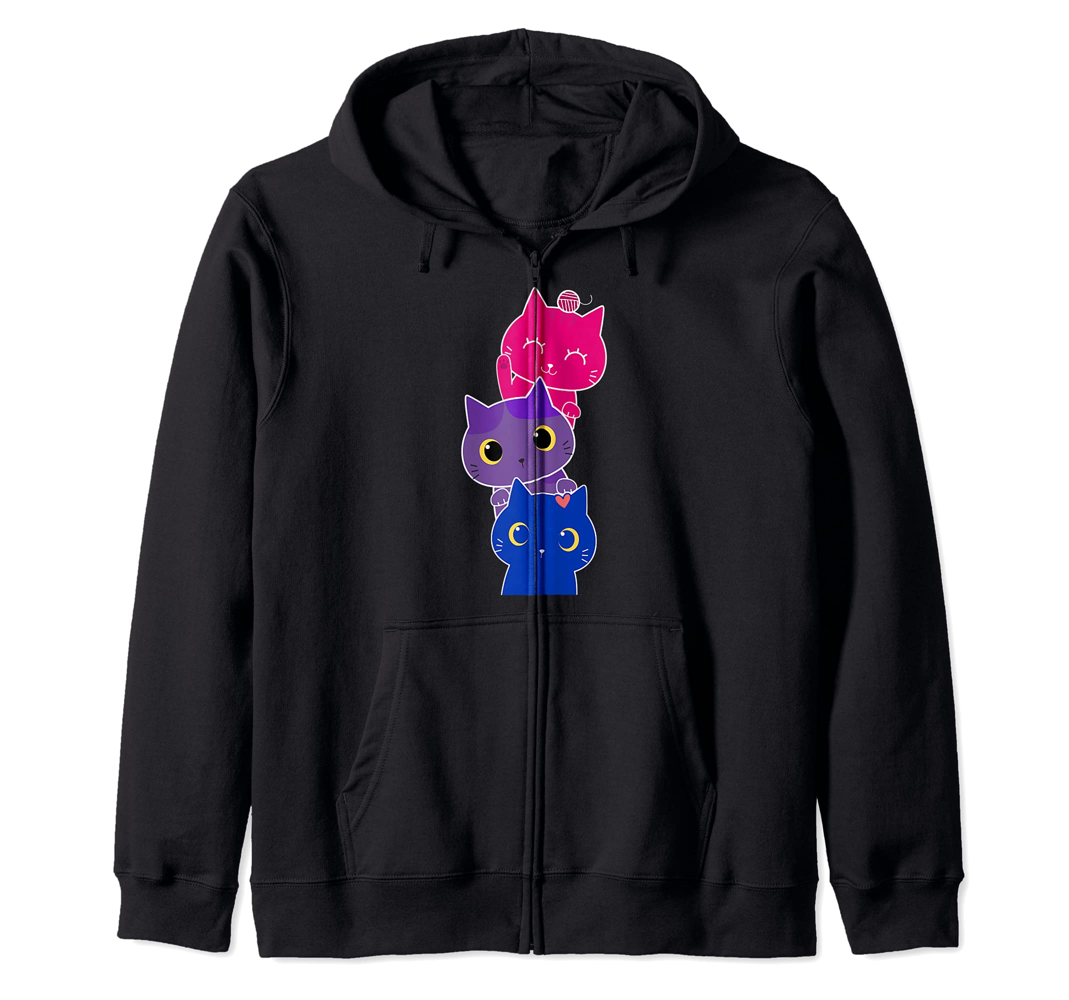 Bisexual Pride Kawaii Kitty Cat Stack Cute Anime stacks Zip Hoodie