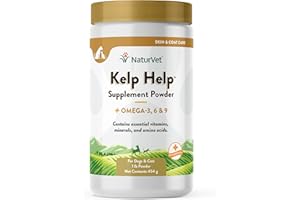 NaturVet Kelp Help Plus Omegas for Dogs and Cats, 1 lb Powder, Made in USA