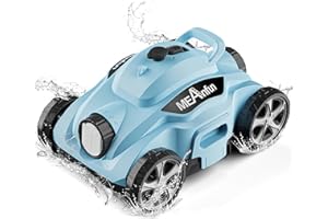 MEANFUN 2024 New Cordless Robotic Pool Vacuum Cleaner, Last 110 Mins & Clean 1076 Sq. Ft for Above Ground and Inground Pool Robot - 5800mah Automatic Parking Pools Cleaning Tools PC01 Blue
