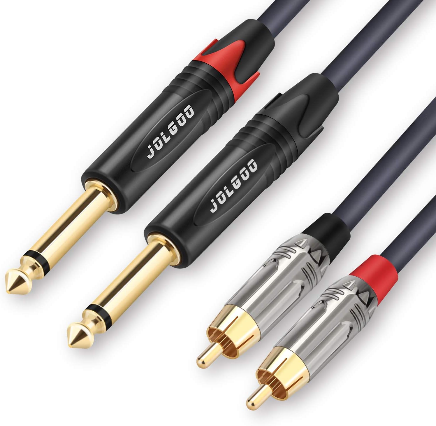 JOLGOO Dual 1/4" TS to Dual RCA Stereo Interconnect Cable, 2 x 6.35mm 1/4 Inch Male TS to 2 RCA Male Stereo Audio Adapter Cable, 3.3 Feet: Home Audio & Theater