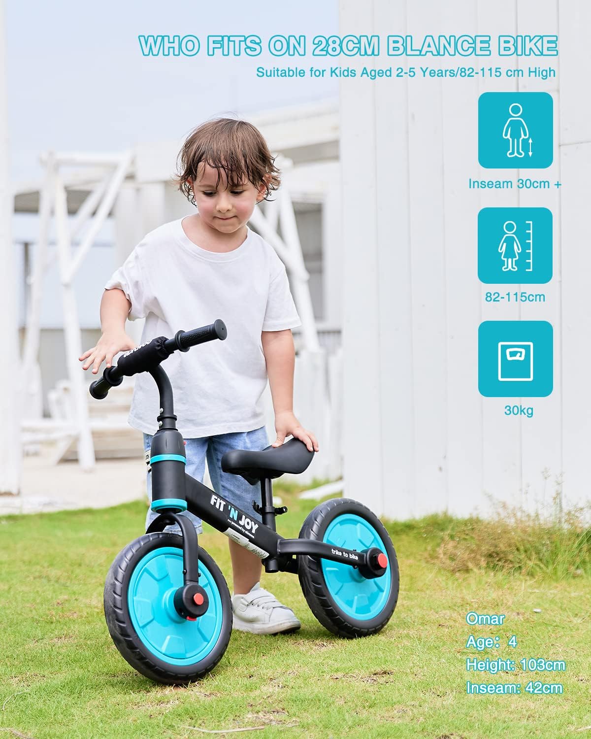 Fit 'n Joy Beginner Toddler Training Bicycle, 4-in-1 Kids Balance Bike with Pedals & Training Wheels Options, Trike to Bike Riding Toys for Boys Girls 2-5