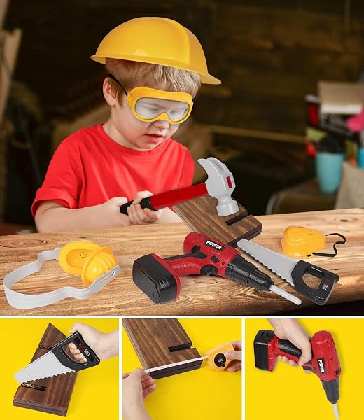 KIDS TOOL SET WITH ELECTRIC TOY DRILL HALLOWEEN CHAINSAW JIGSAW TOY TOOLS, REALISTIC KIDS POWER CONSTRUCTION PRETEND PLAY TOOLS SET TOY STEM PLAYSET TODDLER TOYS KIT FOR TODDLER BOY GIRL