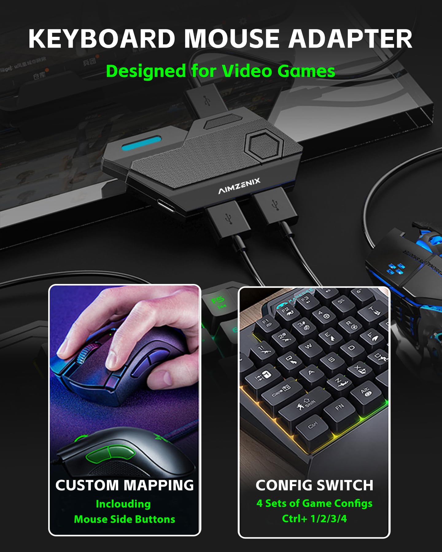 Keyboard and Mouse Adapter for Nintendo Switch 2, Xbox, PlayStation - Emulator Console Compatible with Xbox One, Xbox Series X/S, PS4, PS3 and Switch - Custom Key Mapping, Plug and Play