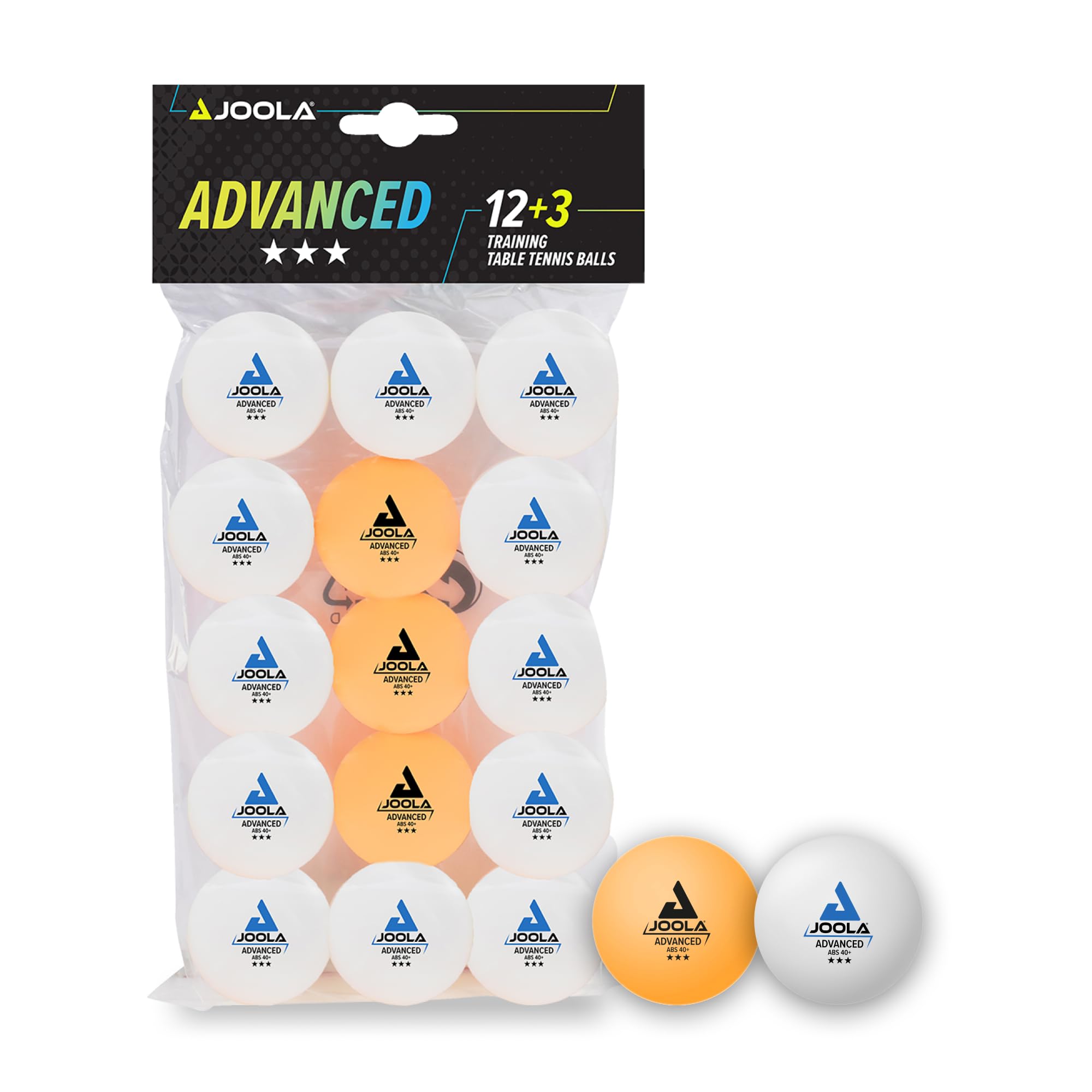 JOOLA 44206 Table Tennis Balls 3 Stars Training Advanced 40+ mm Diameter Premium Table Tennis Balls White/Orange Pack of 15
